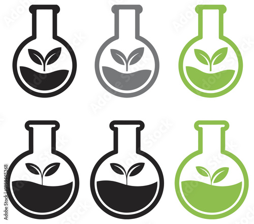 Eco lab logo icons vector, plant in flask design, showing laboratory sustainability, green research symbols, 