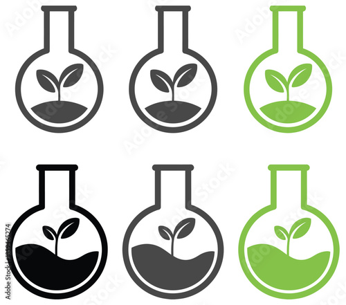 Eco lab logo icons vector, plant in flask design, illustrating sustainable science, green chemistry, environmental research, laboratory plant experiments and modern vector 