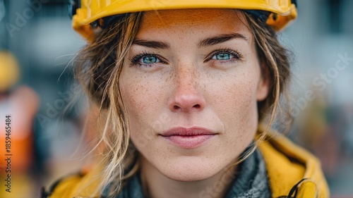 Portrait of a Confident Woman in Construction Gear with Hard Hat