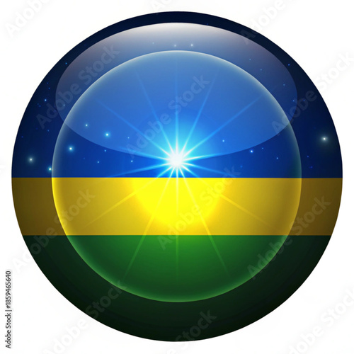 Ukraine flag glossy spherical emblem with glowing light effect