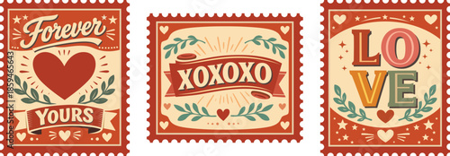Retro Love Typography in Vintage Stamp Style on Textured Background in Vector Format