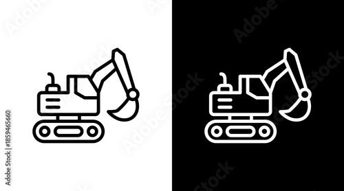Excavator  White Icon Set Design