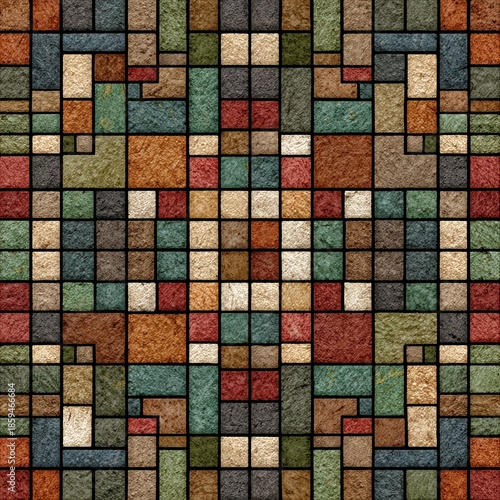 Geometric Mosaic Pattern with Rich Color Palette and Texture