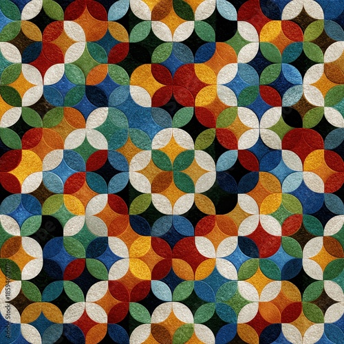 Colorful geometric pattern with circular shapes and vibrant hues