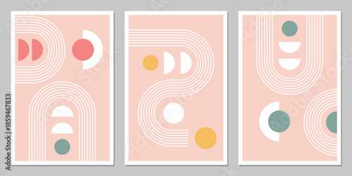 abstract, minimalist, compositions mid century style wall decoration, bauhaus art contemporary lines pattern