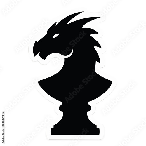 Minimalist vector illustration of a black and white chess knight silhouette merged with a woman's profile and floral art style for a fashion logo design