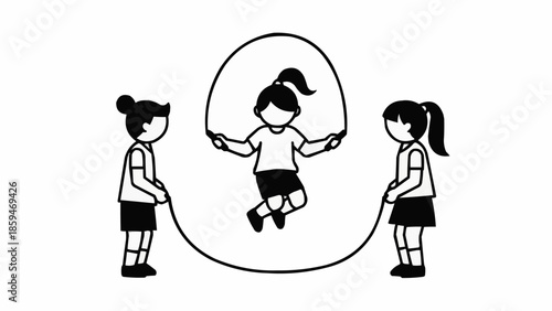Children jumping rope together in a circle illustration.