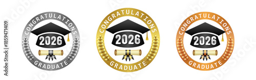 Set of graduation medals, educational awards design.