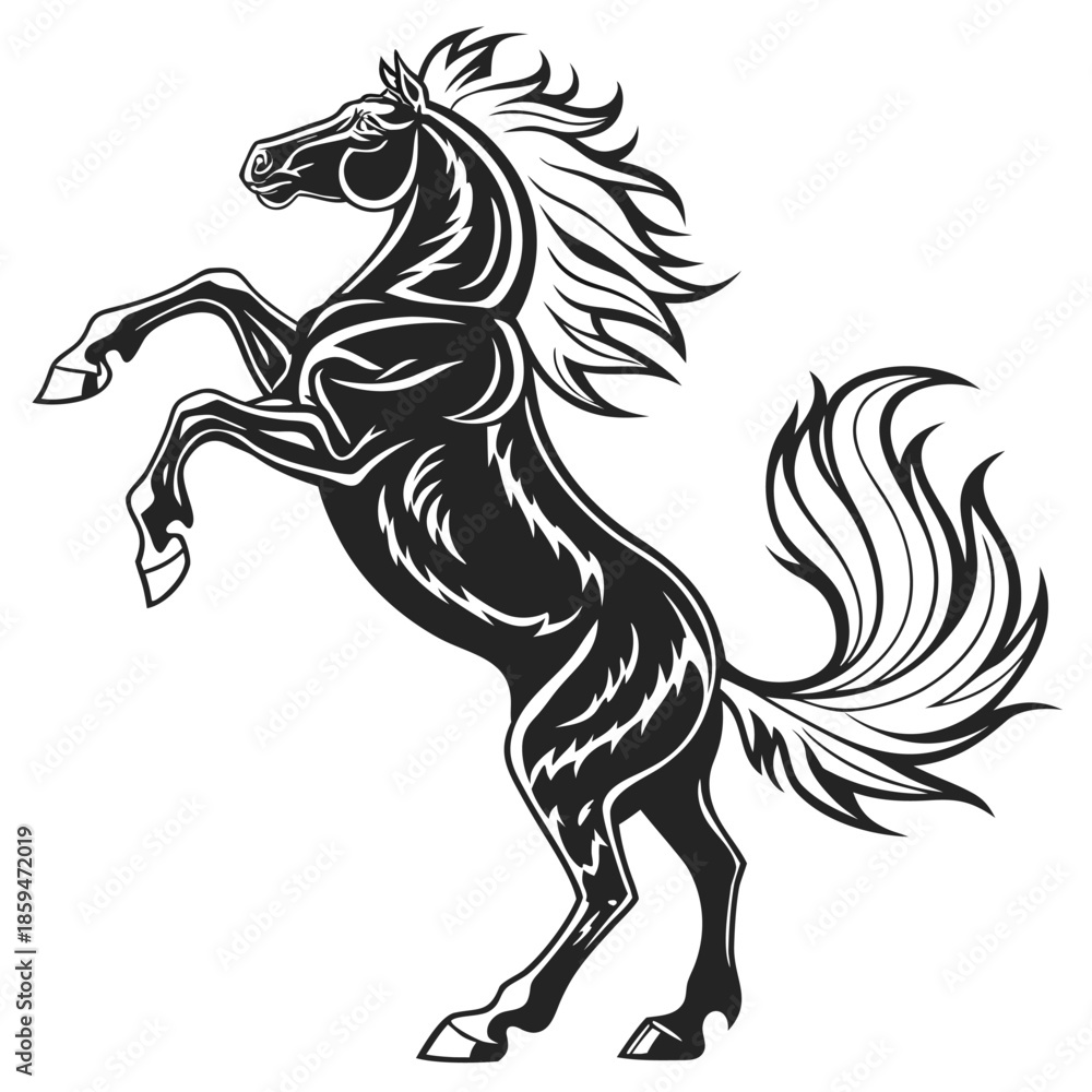 Fototapeta premium Wild Rearing Horse Silhouette Vector Illustration