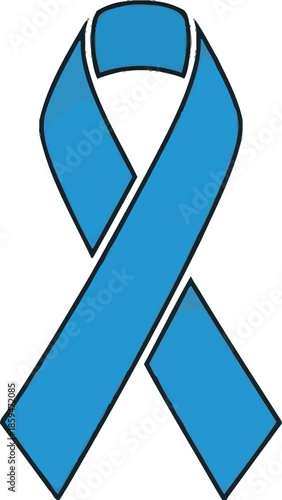 Simple stylized illustration of a bright light blue awareness ribbon isolated on a clean white background representing various causes and support efforts.