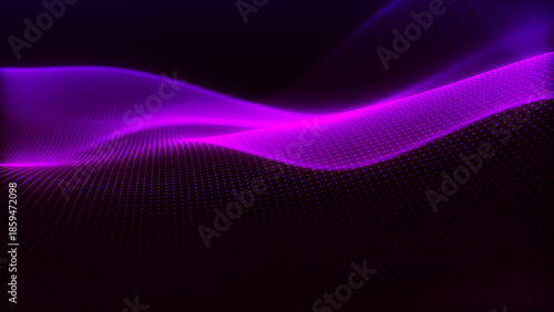Abstract vector background with a dynamic light wave. Multiple bright dots form smooth waves. The light emanate creates a sense of depth and elegance. Futuristic 3D dot wave.