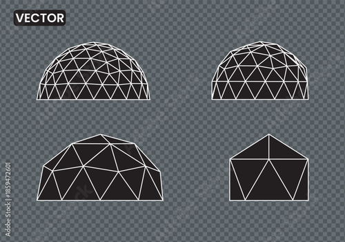 Geodesic Dome Structure Vector Illustration, Futuristic Triangular Mesh Architecture, Polygonal Sphere Framework for Science, Technology, and Engineering Design. eps