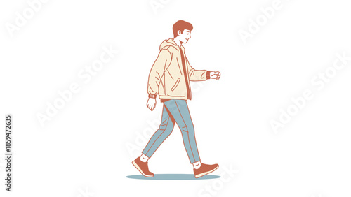 Minimalist Illustration of a Young Man Walking with Casual Clothing and Backpack