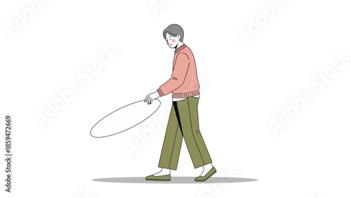 Minimalist Illustration of a Young Person Holding a Surfboard Preparing for Surfing Activity