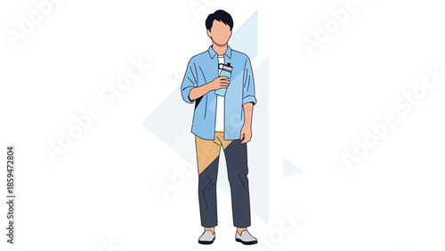 Minimalistic Illustration of a Young Man Using a Smartphone While Standing with Casual Attire