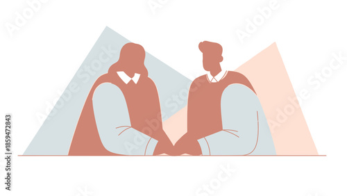 Minimalistic Illustration of Two People Shaking Hands in a Business Meeting Setting