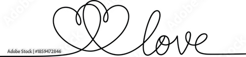 Continuous Line Love Typography with Intertwined Hearts, Minimal Romantic Art
