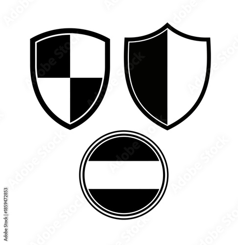 Three shields with distinct patterns