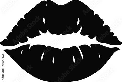 Black Lips Silhouette Icon, Kiss Symbol Minimal Beauty and Love Design
