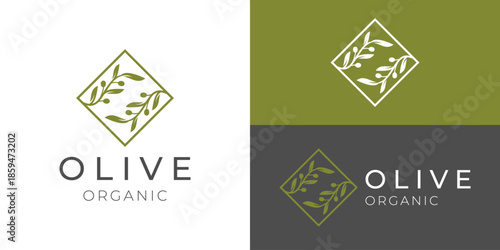 Creative simple olive organic logo template. Olive oil logo design vector illustration.