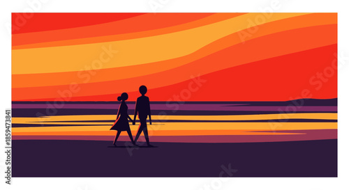 Colorful Sunset Silhouette Lovers