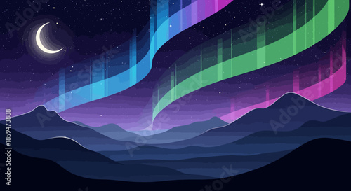 Northern Lights Over Mountain Ridge