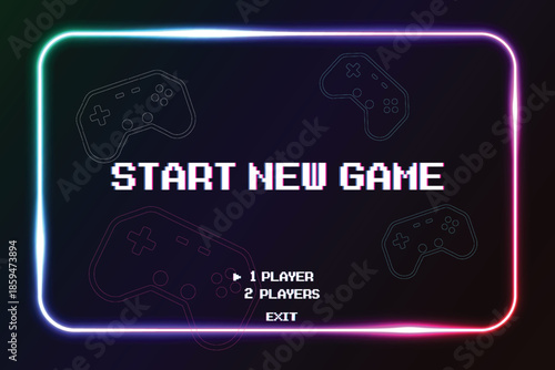 Start new game by selecting a player or exiting the game's main menu. Modern trendy game background with lighting effect. Vector illustration