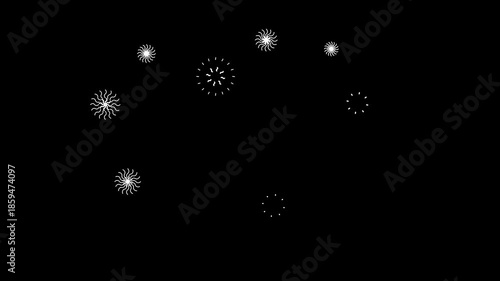 Circle fireworks explosion animation with glowing shiny lines, ellipse burst and fast geometric movement on black background, modern pop-up firework motion graphics displayed in clean cinematic 4K.