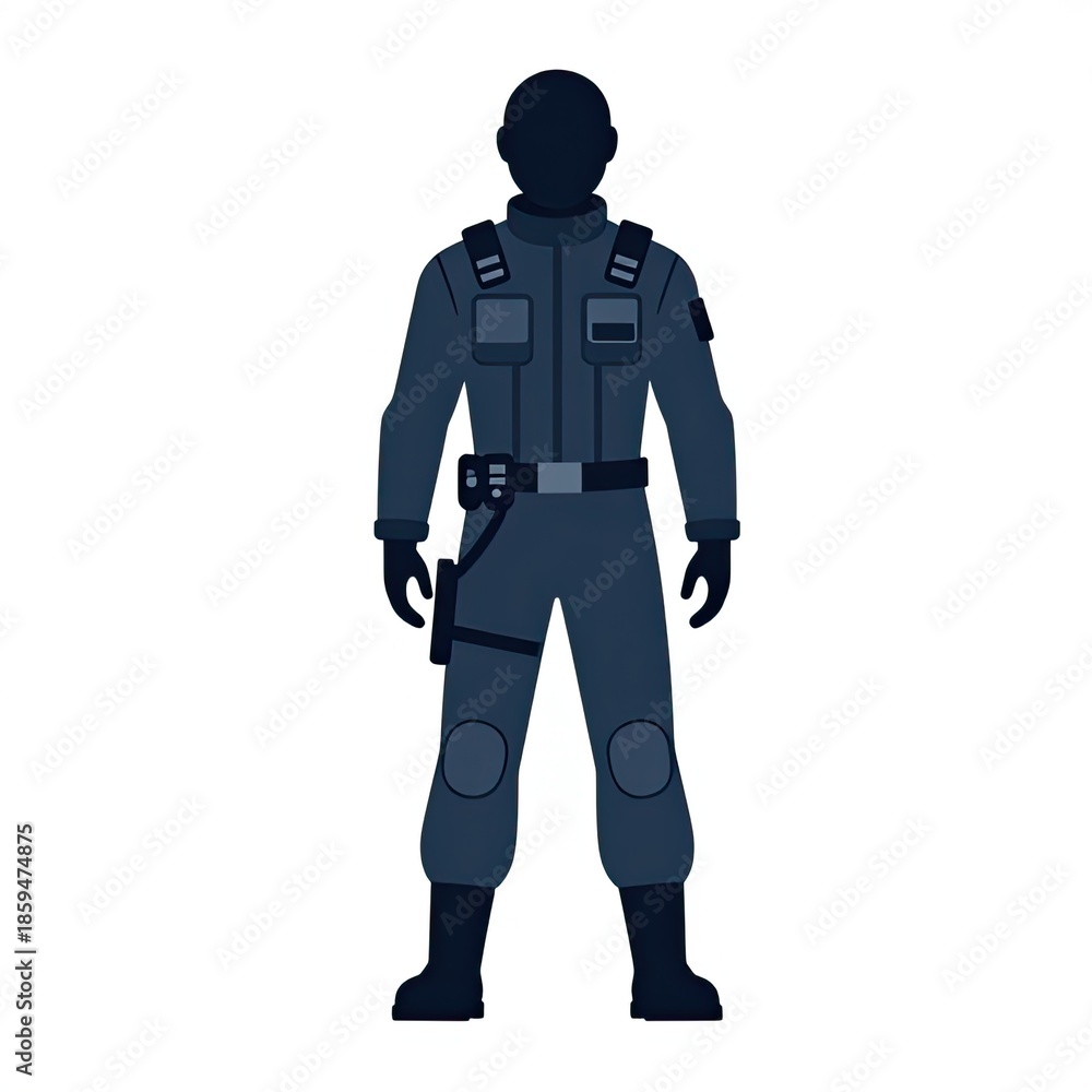 Fototapeta premium Silhouette of a Tactical Operator in Uniform, Ready for Action.