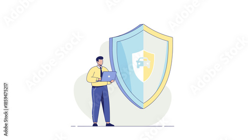 Digital security professional safeguarding data with modern shield protection