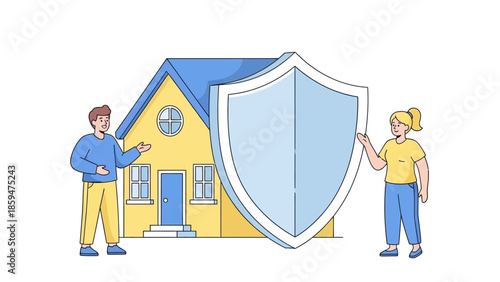 Protecting Home and Family with Security Shield Concept Illustration