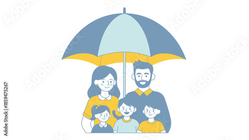 Family Under an Umbrella Celebrating Together in a Bright Illustration
