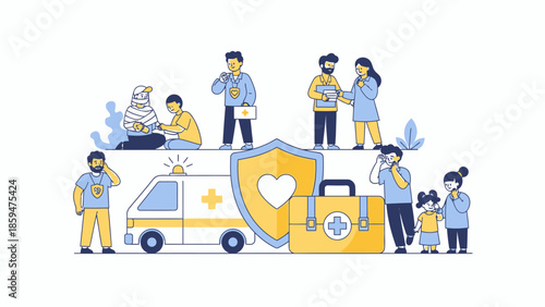 Community Health Support and Emergency Medical Assistance Illustration