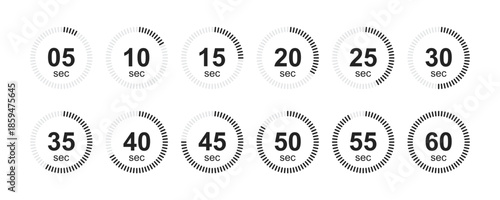 Second timer, clock, stopwatch, and countdown timer icon set. Vector illustration