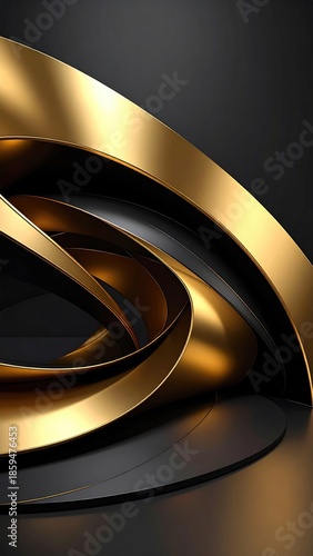 Elegant Gold Black Abstract Modern Art Swirls 3D Render Design Background Wallpaper Texture Graphic Element