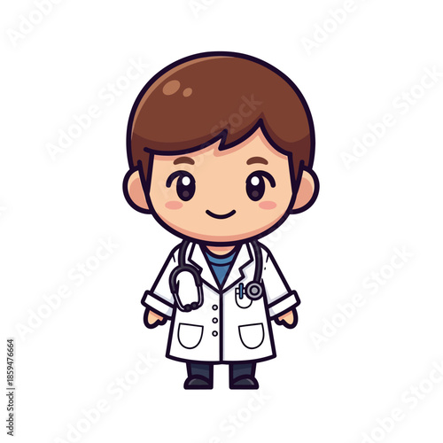 Adorable Cartoon Pediatrician Character Wearing White Coat and Stethoscope