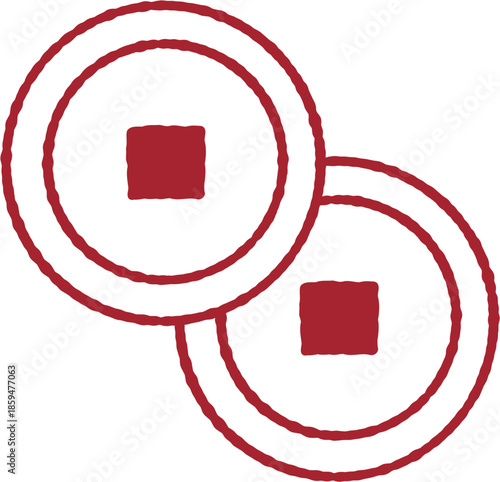Chinese Coins Vector Line Art Illustration