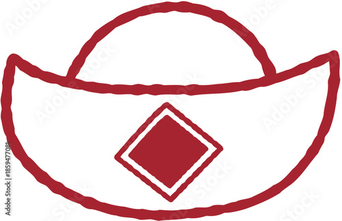 Chinese Gold Ingot Vector Line Art Illustration