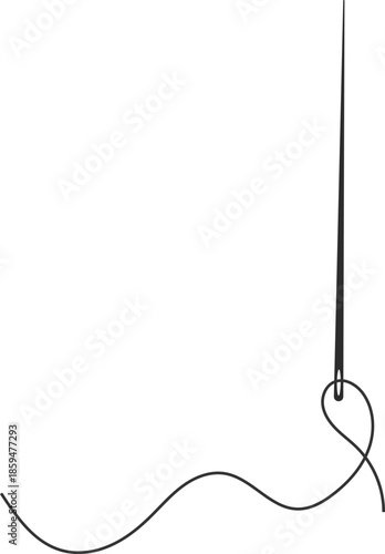 needle with thread icon. Stitched thread graphic design. Tailoring and craft hobby signs. Clothing alteration and seamstress sign
