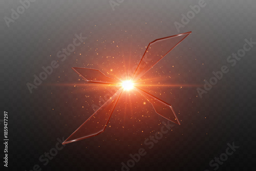 Futuristic light flare with shattered glass effect.