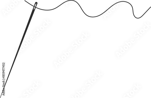 needle with thread icon. Stitched thread graphic design. Tailoring and craft hobby signs. Clothing alteration and seamstress sign
