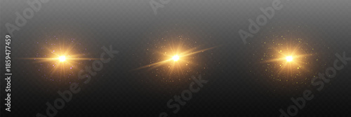 Realistic golden light flares with sparkle effect.