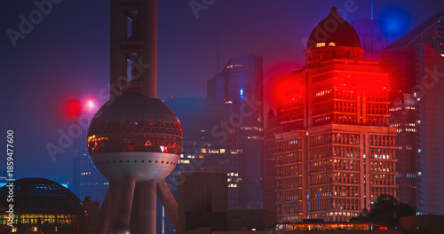 Photography Spectacular Night View of Shanghai's Skyline with Colorful Illuminations