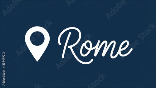 Rome city name with location pin icon on a dark blue background