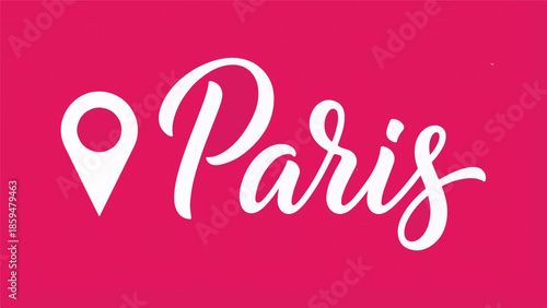Paris Calligraphy Text with Location Pin Icon on Pink Background