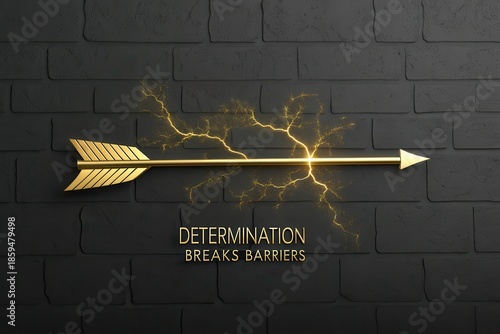 Golden arrow breaking through dark wall with lightning