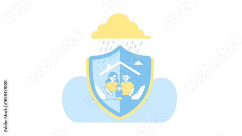 illustration of family protection shield representing insurance and safety