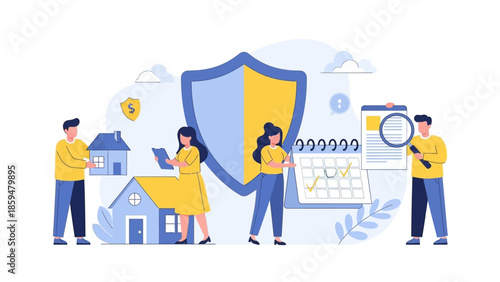 Digital Security and Data Protection Illustration with Shield and People