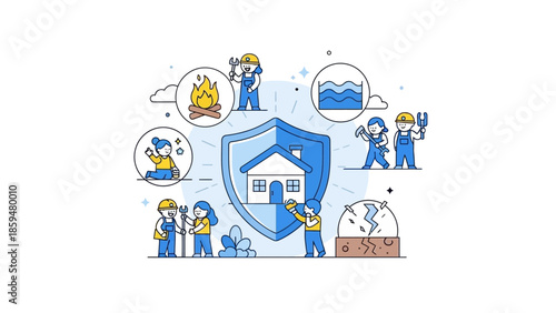 Comprehensive insurance protection illustration featuring house safety and