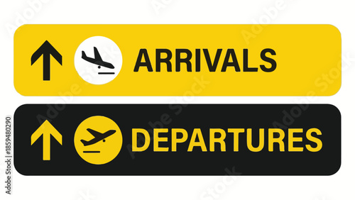 Airport Arrivals and Departures Wayfinding Signs with Airplane Icons